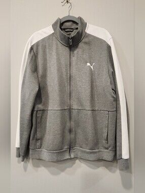 PUMA Men's Gray & White Zip-Front Track Jacket Sz L